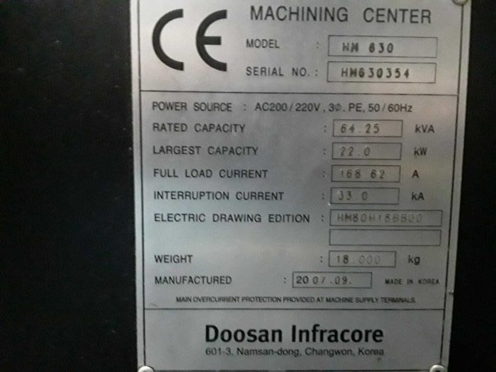 Doosan HM 630 Horizontal Machining Center