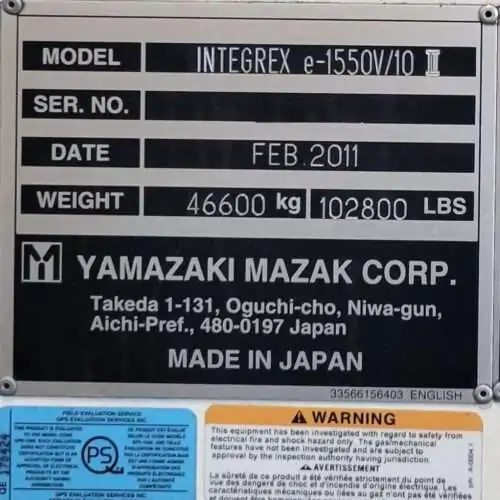 Used Mazak Integrex e-1550V/10 II 5 Axis Multi Tasking Machining