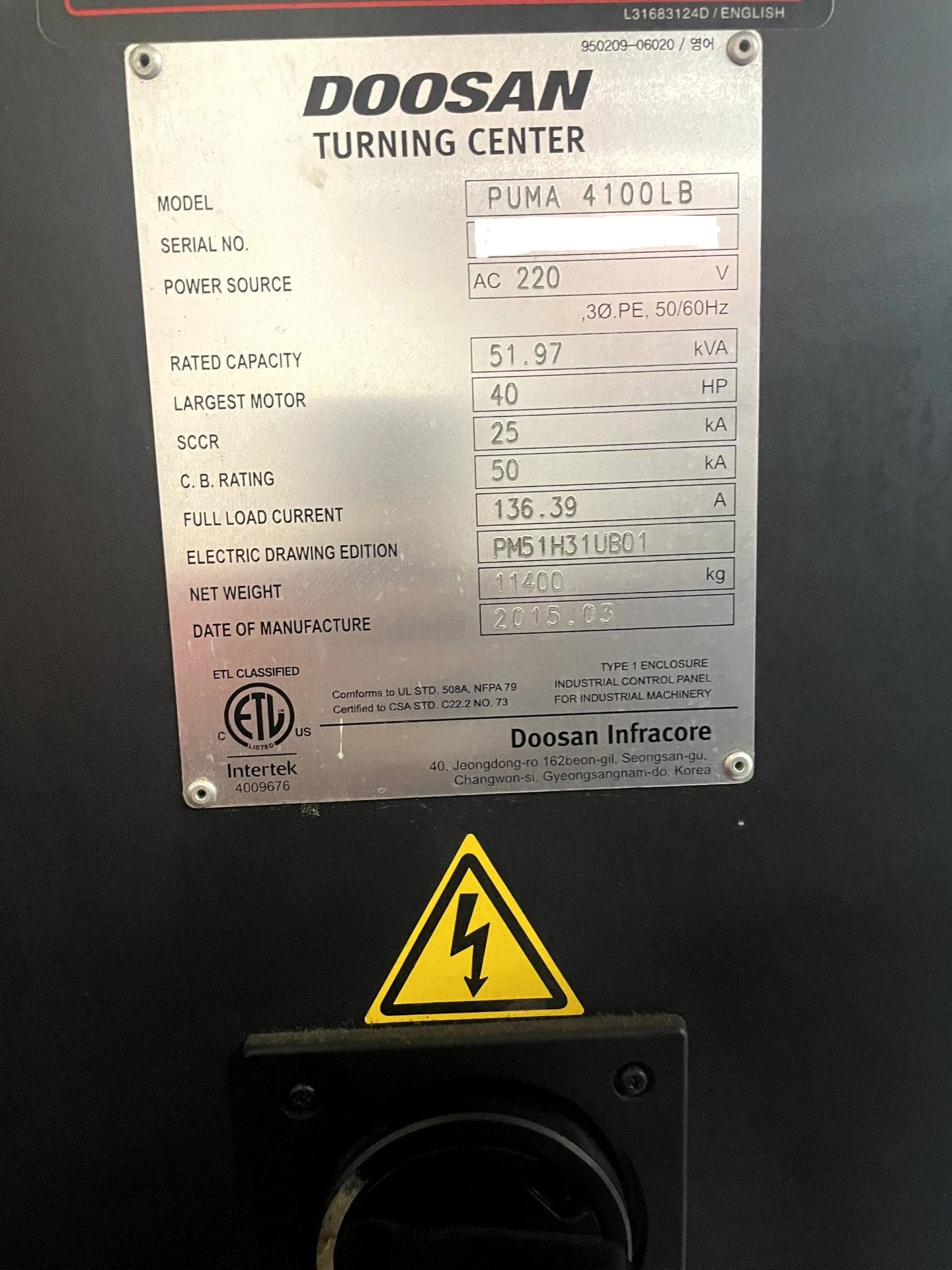 Doosan Puma 4100LB CNC Lathe - 2015-4
