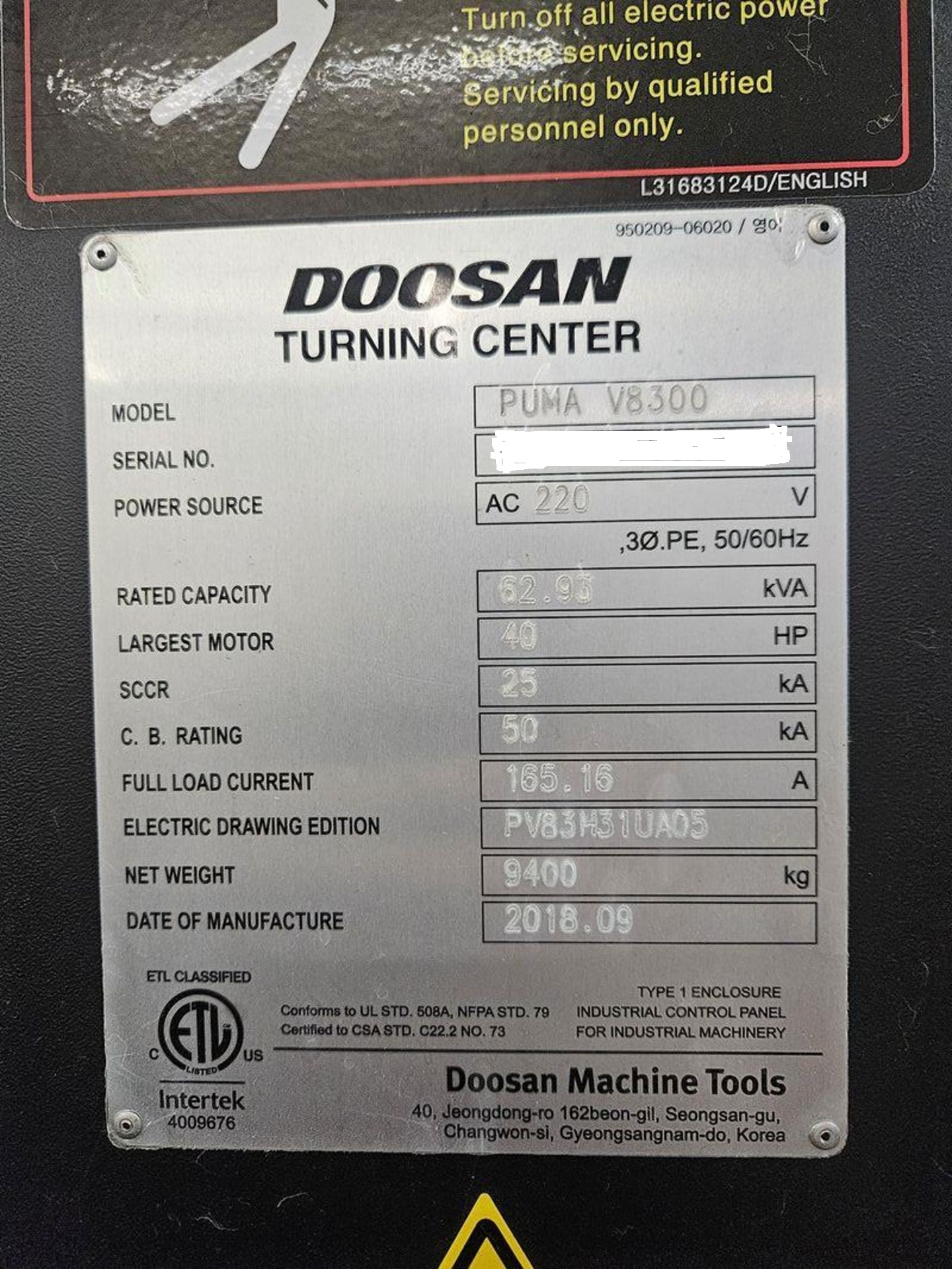 Doosan Puma V8300 CNC Vertical Turning Center-2018-4
