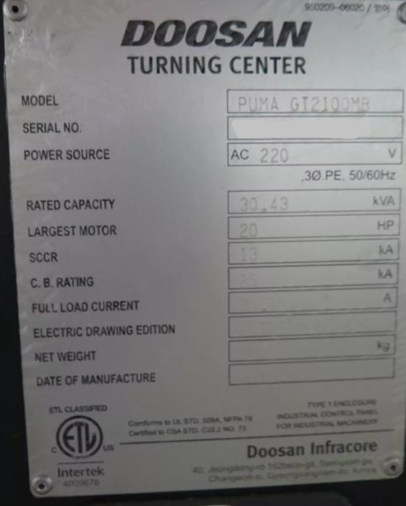 Doosan PUMA GT2100MB-5