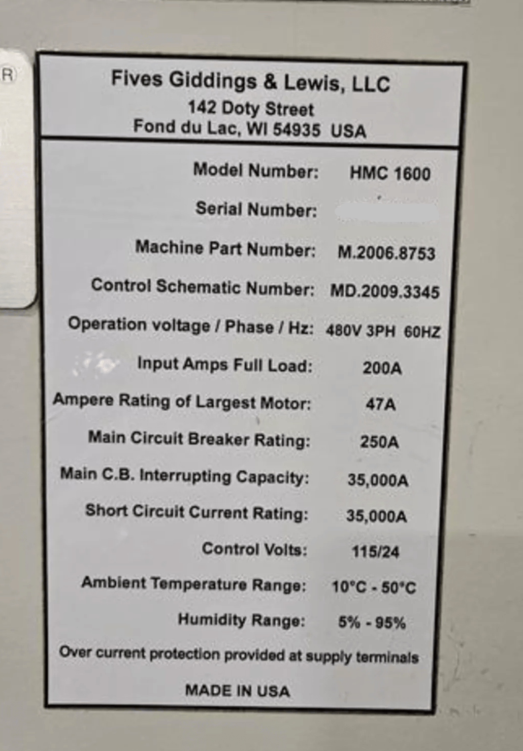 Giddings & Lewis HMC 1600-5