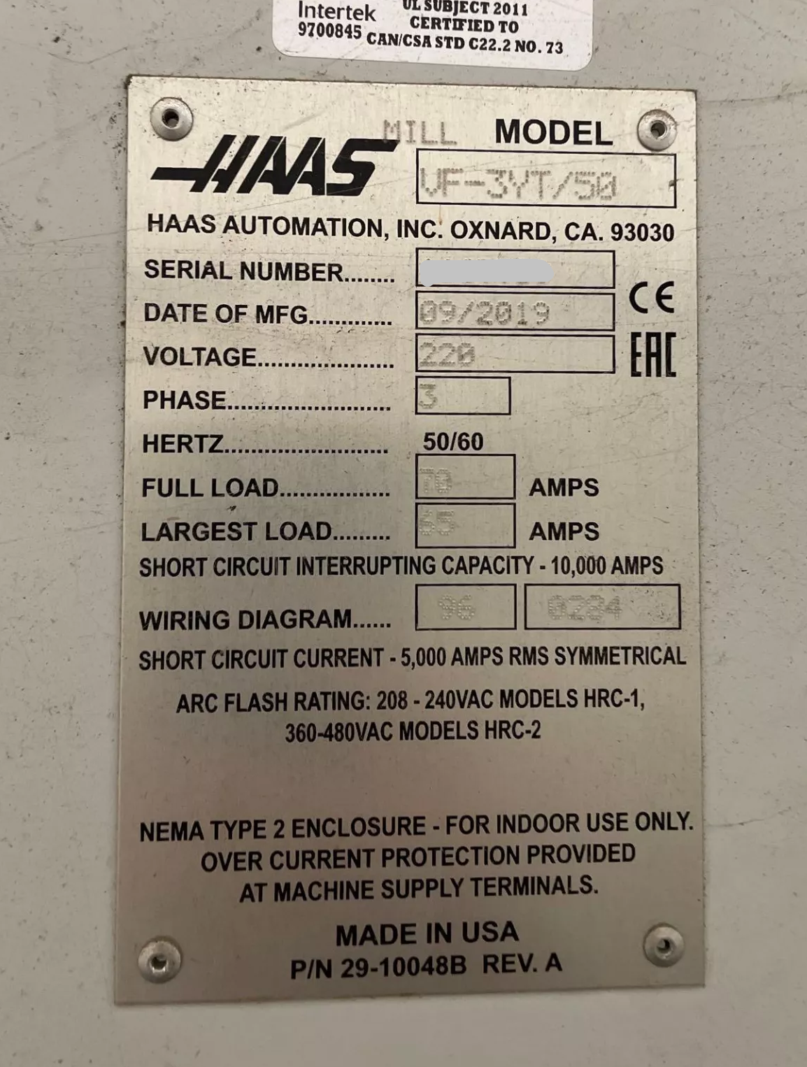 Haas VF 3YT-50-4