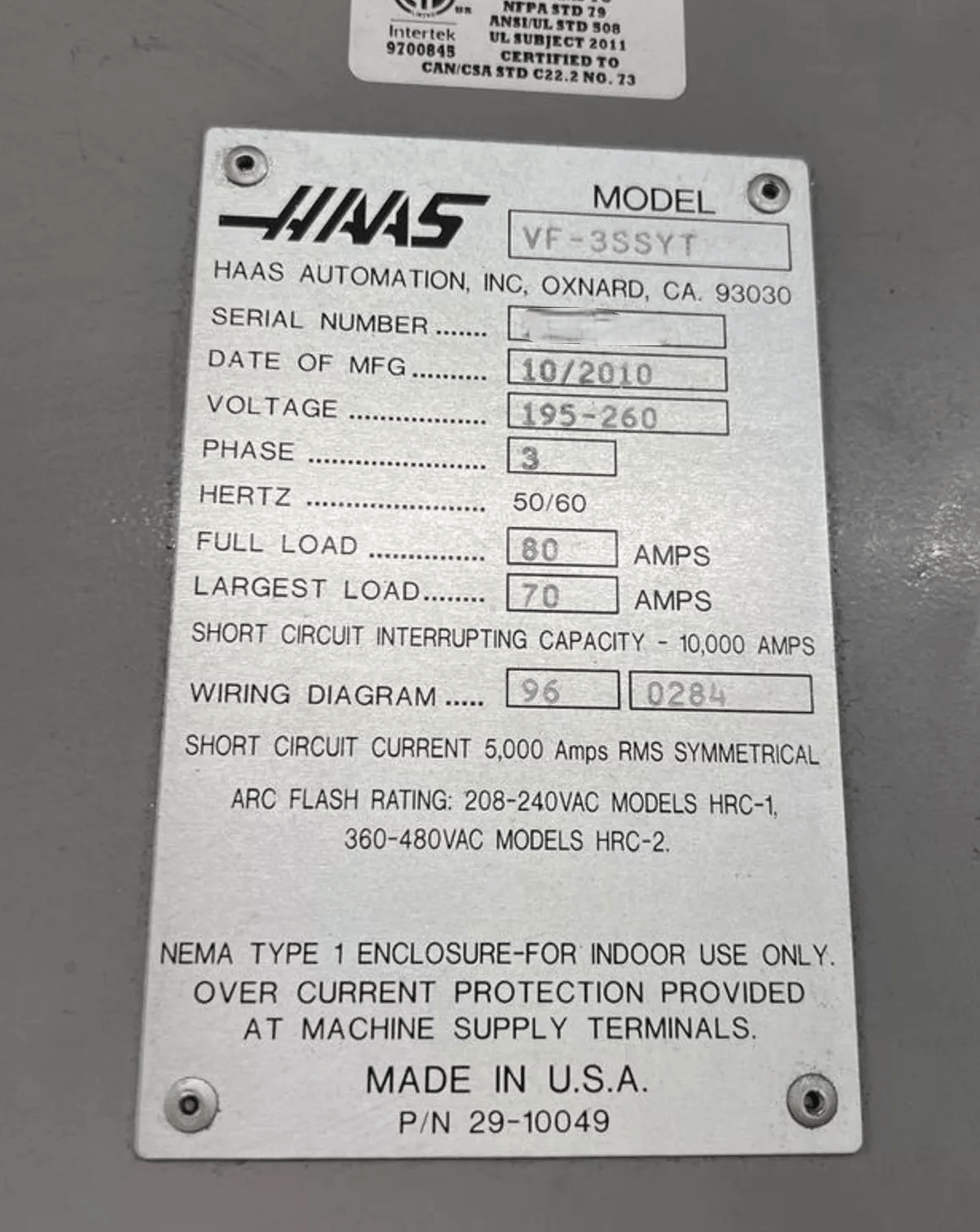 Haas VF-3SSYT-4