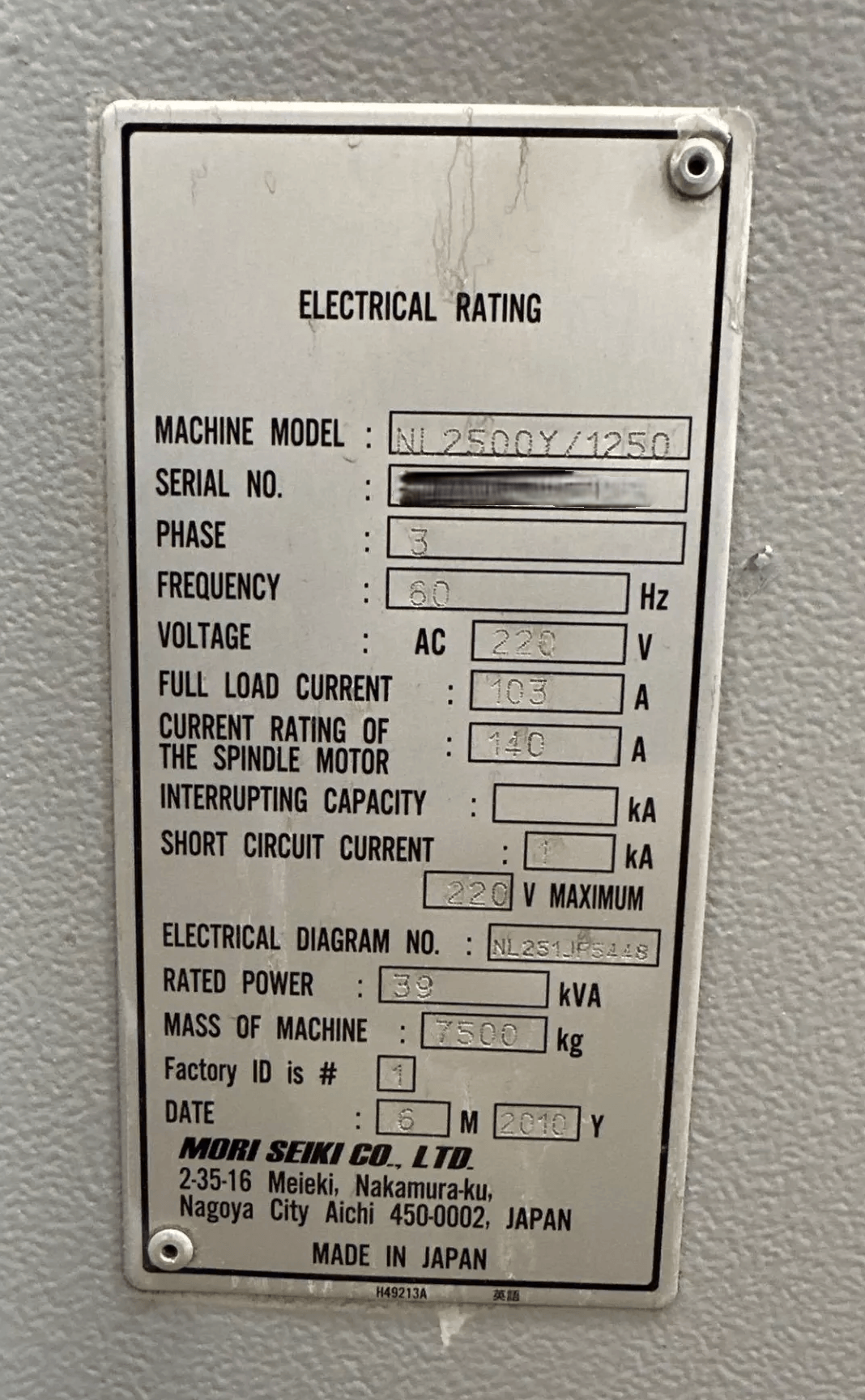 Mori Seiki NL2500Y-1250-5
