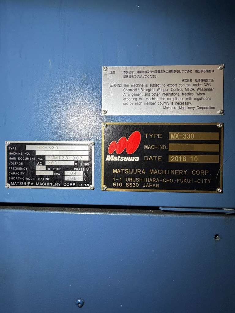 MATSUURA MX-330 5-AXIS CNC VERTICAL MACHINING CENTER - 15,000 RPM MILL 18