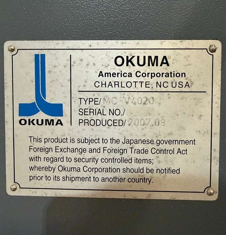 OKUMA MC-V4020 CNC VERTICAL MACHINING CENTER - 4TH AXIS MILL 17