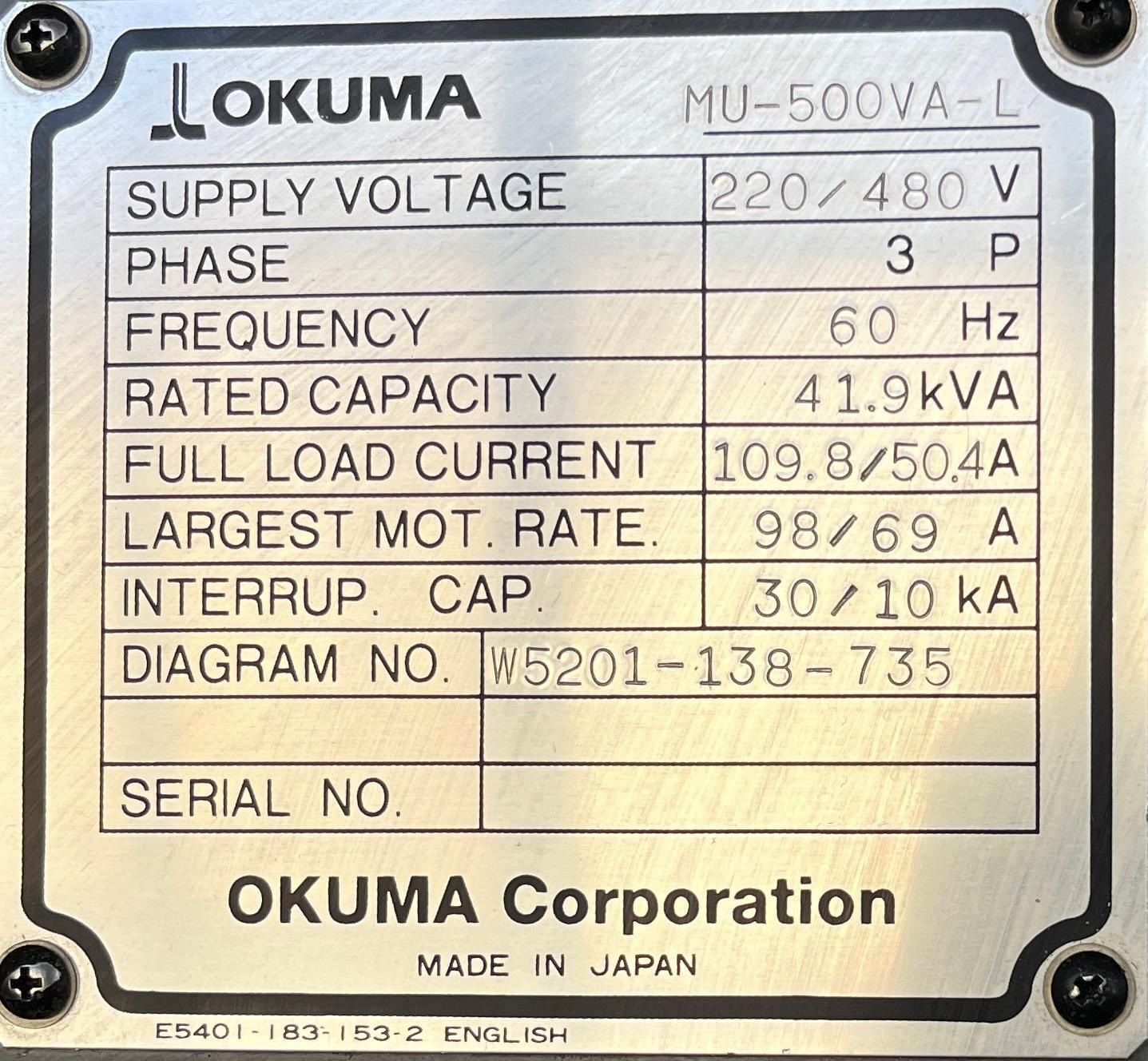 OKUMA MU-500VA-L 5-AXIS UNIVERSAL MACHINING CENTER - MILL 15
