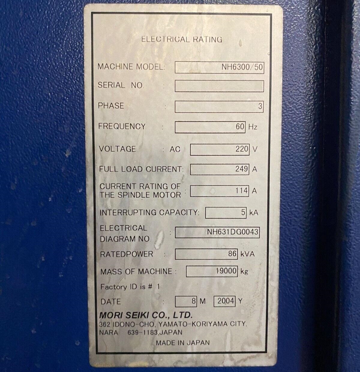 Mori Seiki NH-6300/50 DCG Horizontal Machining Center 20