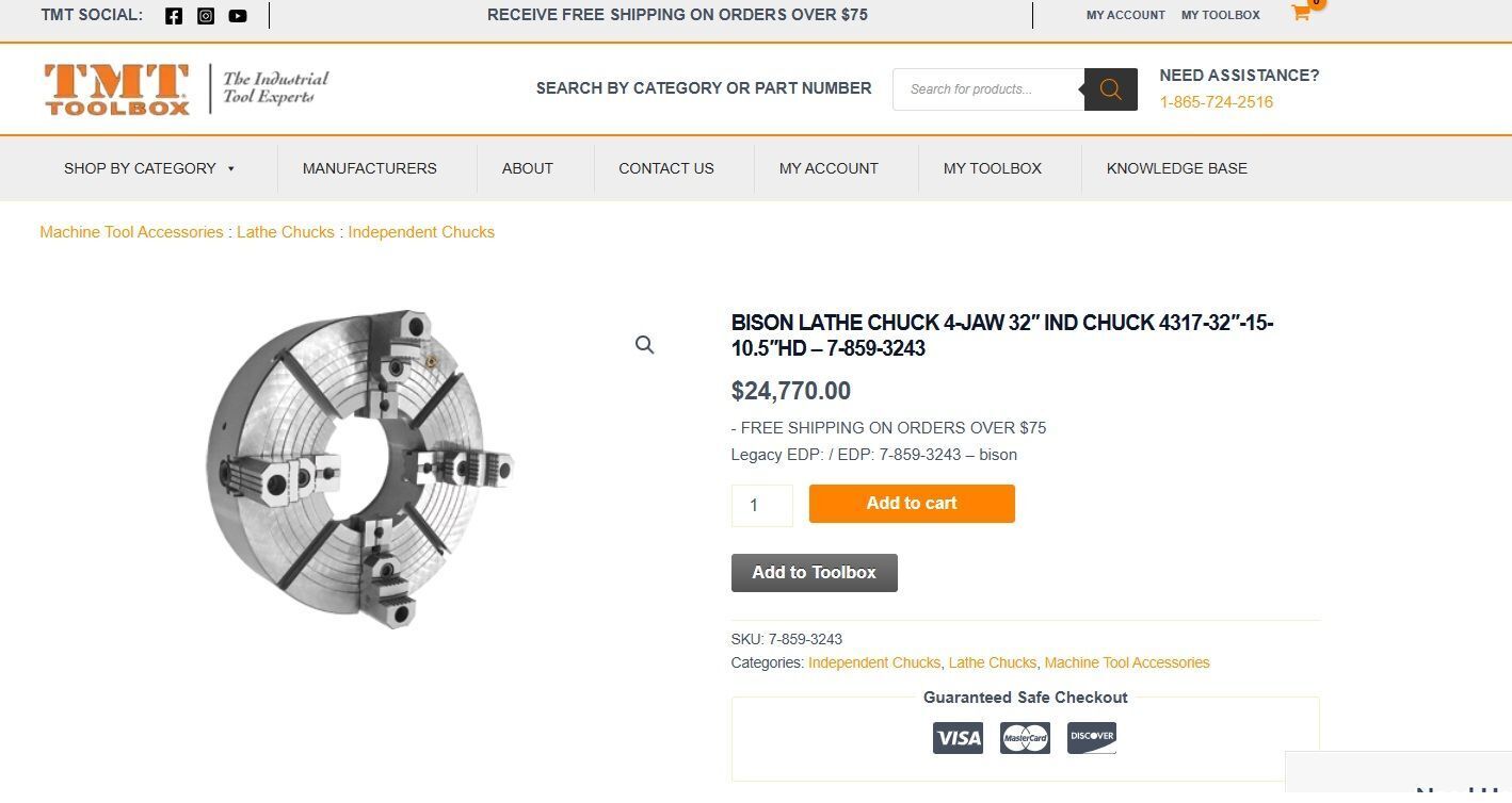 BISON LARGE CHUCK INDEPENDENT 4 JAW OIL COUNTRY CHUCK W/ LARGE THROUGH HOLE BISON A2-15 SPINDLE MOUNT 4