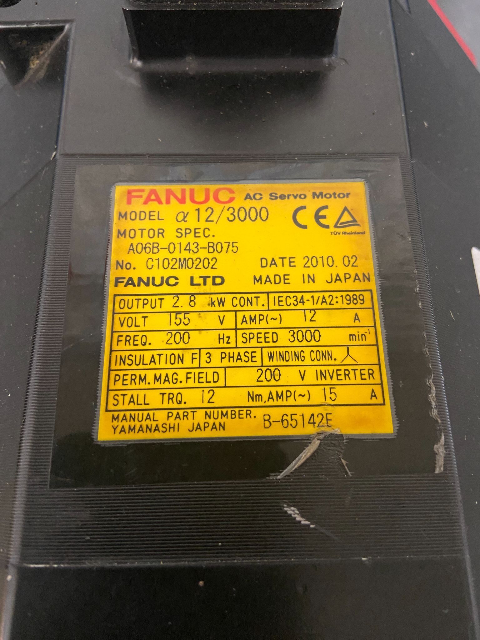 FANUC A06B-0143-B075 AC Servo Motor a 12/3000 Manual Part Number: B-65142E 1