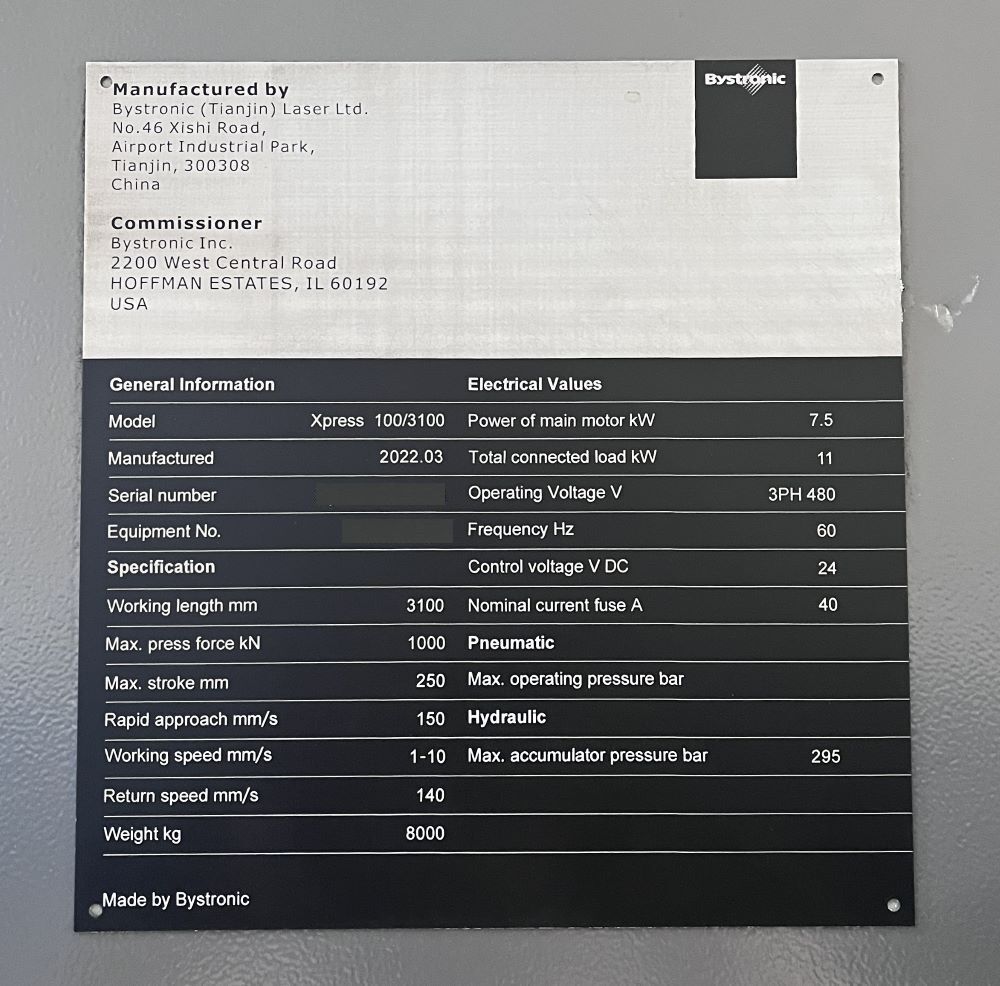Bystronic Xpress 100/3100 CNC Press Brake - 2022 13