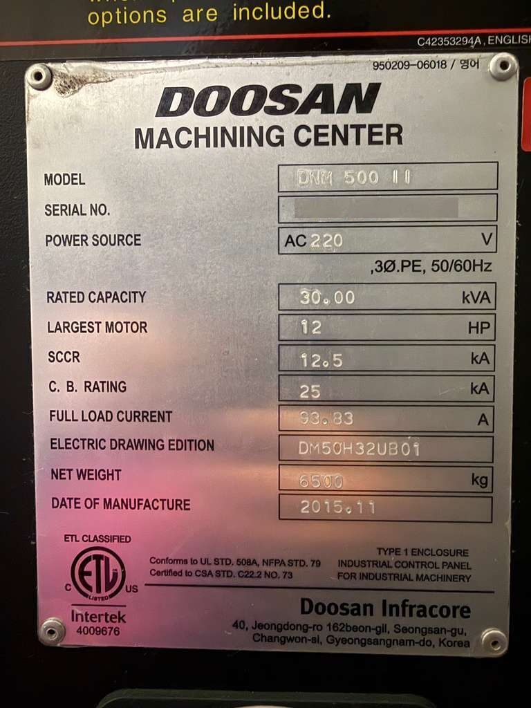 Doosan DNM-500II CNC Vertical Machining Center - TSC Mill 18