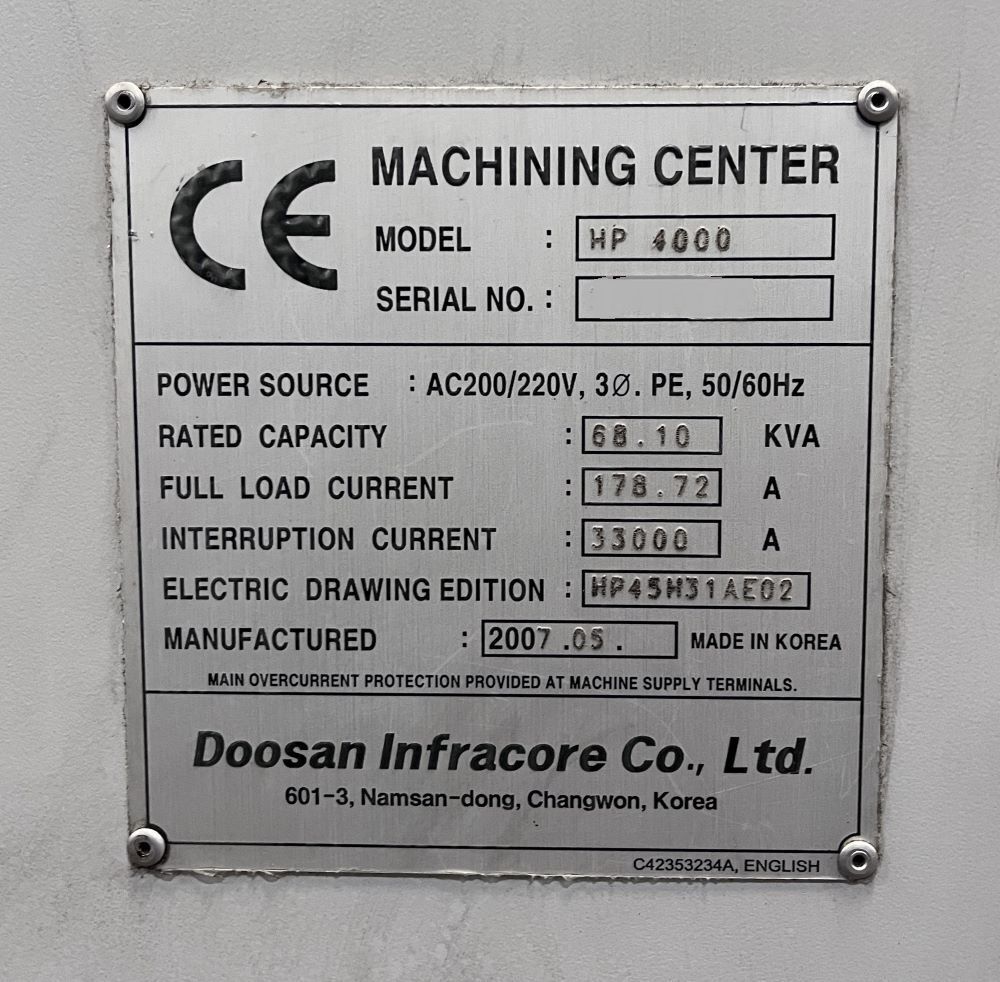 Doosan HP-4000 CNC Horizontal Machining Center 19