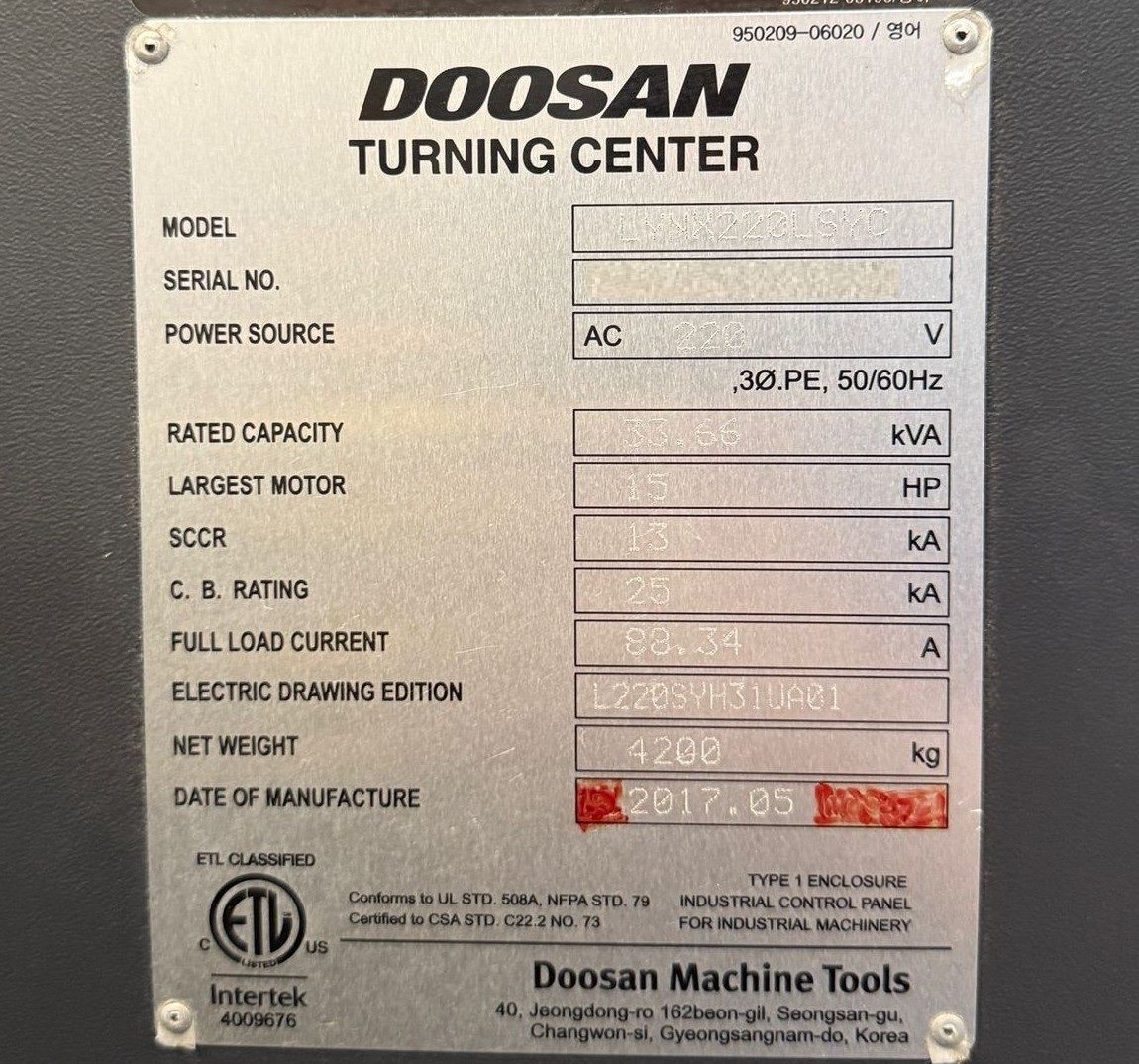 Used Doosan Lynx 220LSYC CNC Turning Center (2017) | Hi