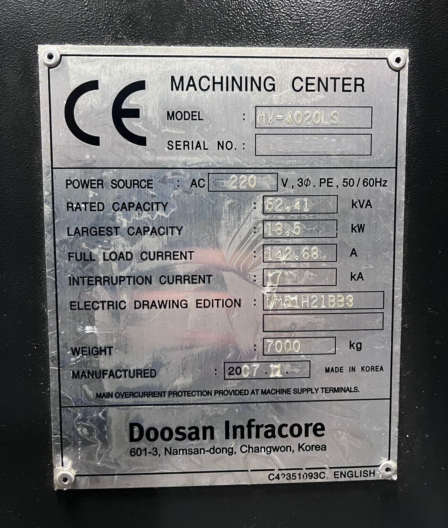Doosan MV-4020LS CNC Vertical Machining Center - Mill 18