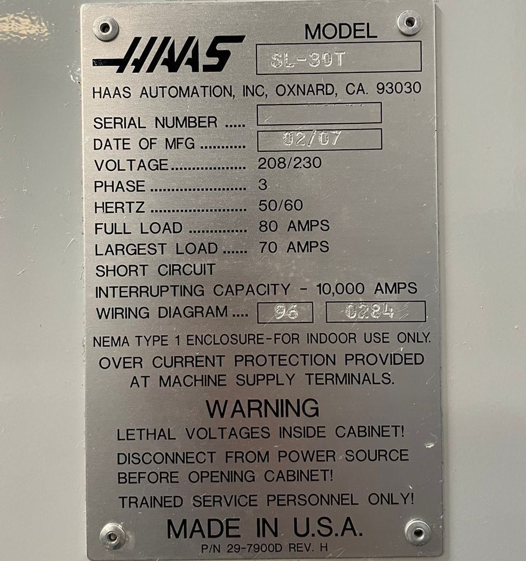 Haas SL-30T CNC Turning Center - 10" Chuck Tailstock Lathe 20