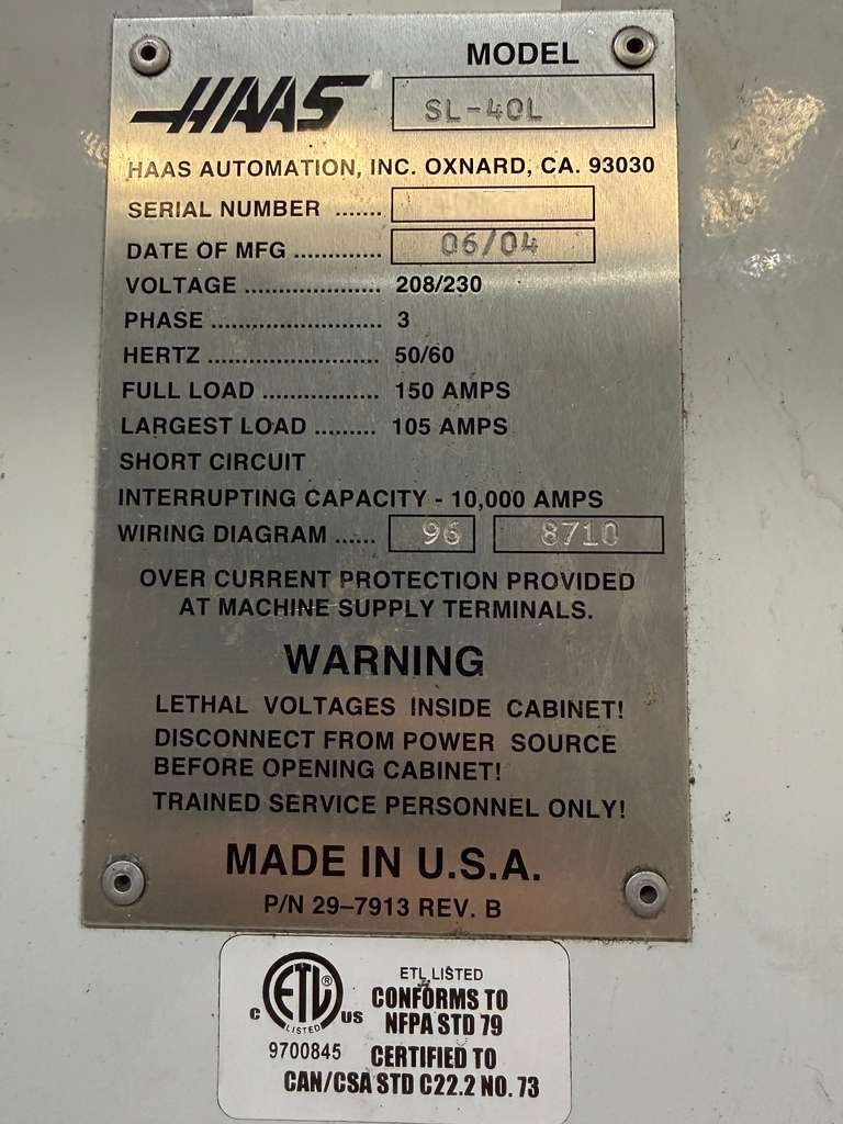 Haas SL-40L CNC Turning Center - C Axis Live Tooling, Steady Rest, Long Bed Lathe 22