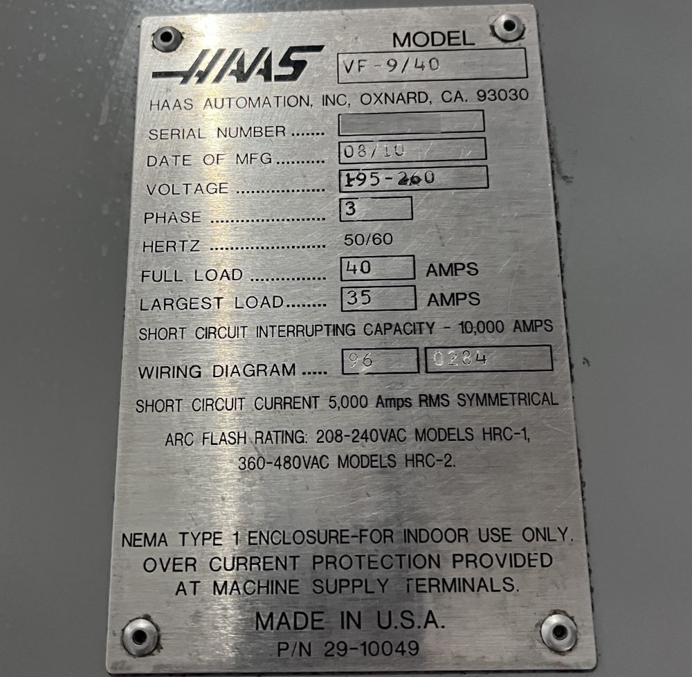 Haas VF-9/40 CNC Vertical Machining Center - Mill 24