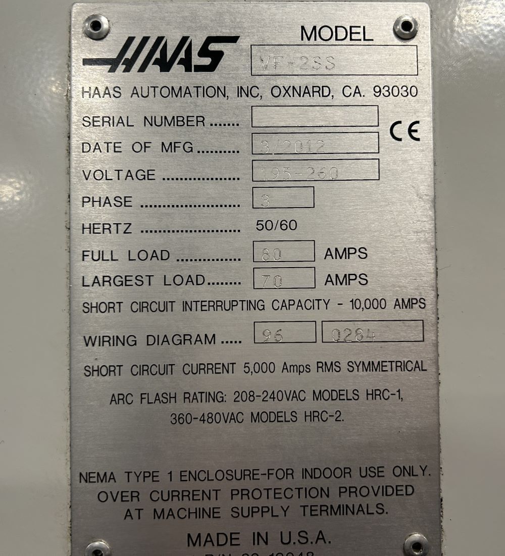 Haas VF-2SS CNC Vertical Machining Center - 5th Axis Ready Mill 15