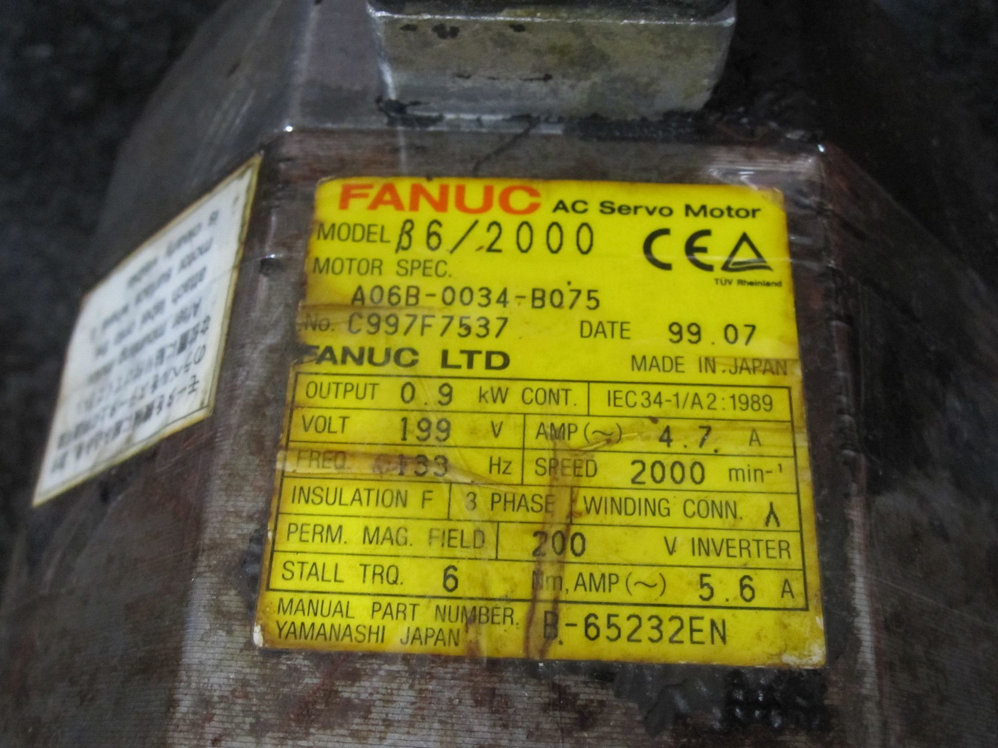 FANUC AC SERVO MOTOR B6/2000 6/2000 A06B-0034-B075 5