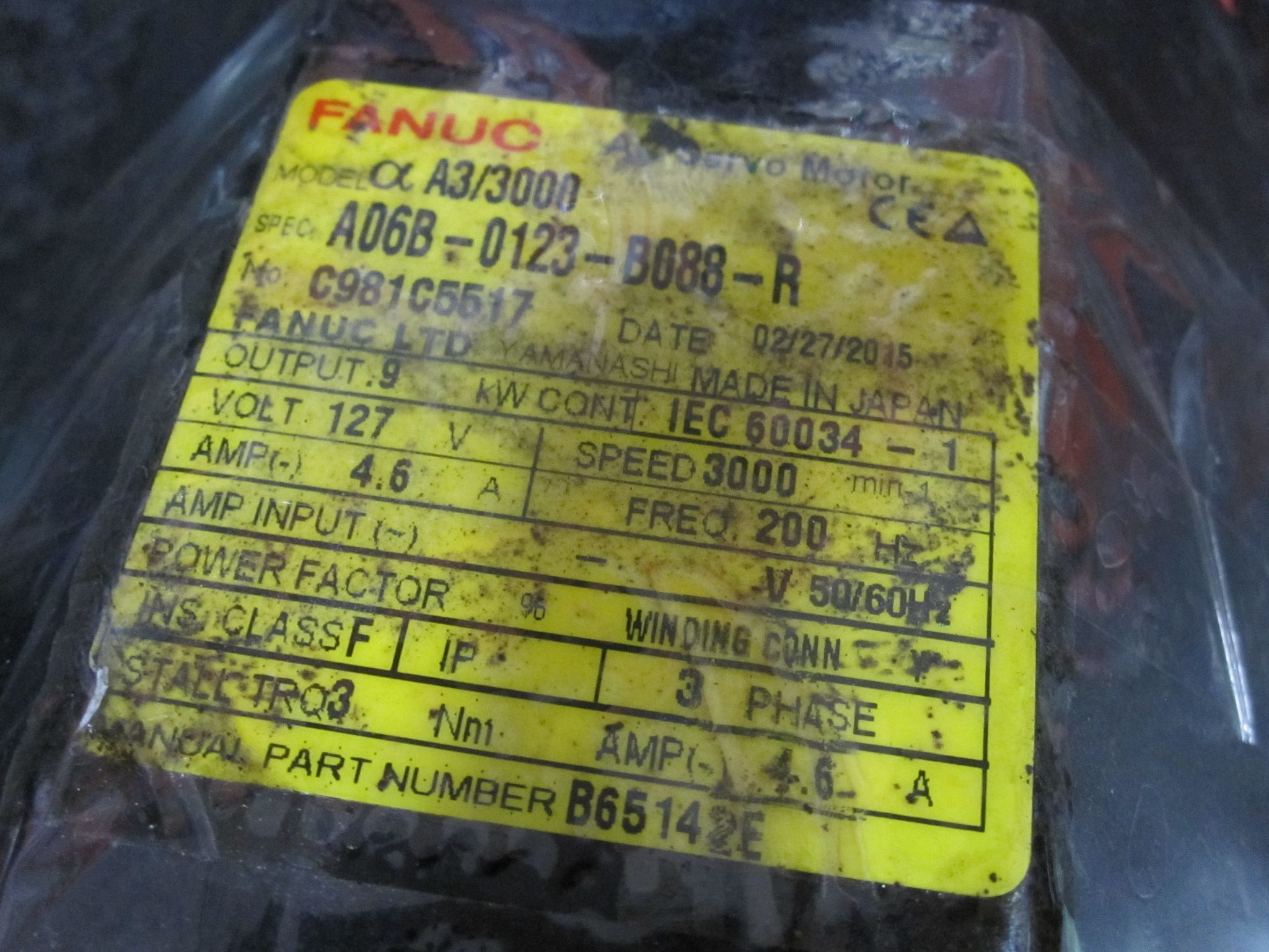 FANUC AC SERVO MOTOR A06B-0123-B088-R A3/3000 3/3000 α α3 α3/3000 5