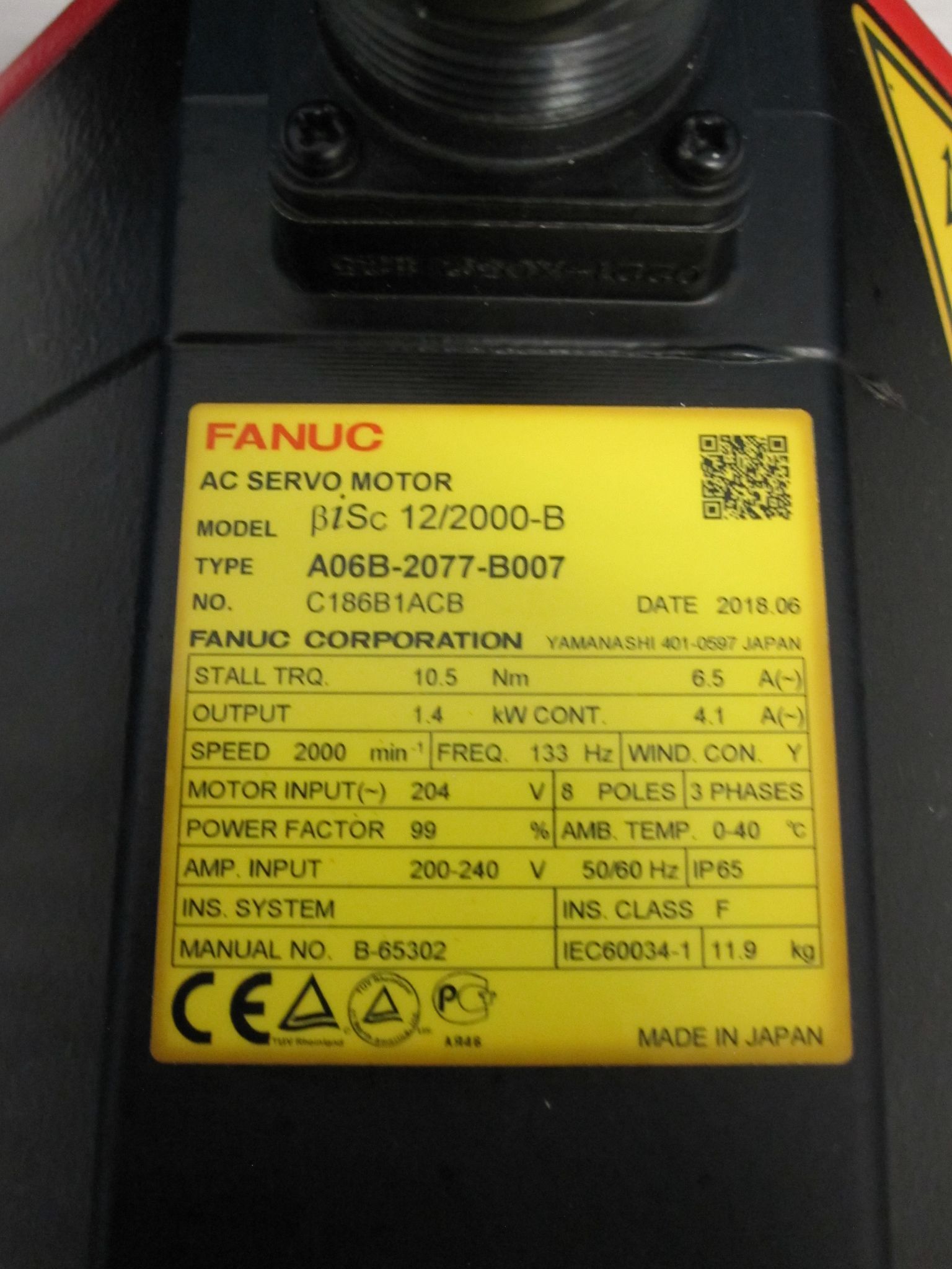 FANUC A06B-2077-B007 AC SERVO MOTOR BISC 12/2000-B A860-2070-T371 14