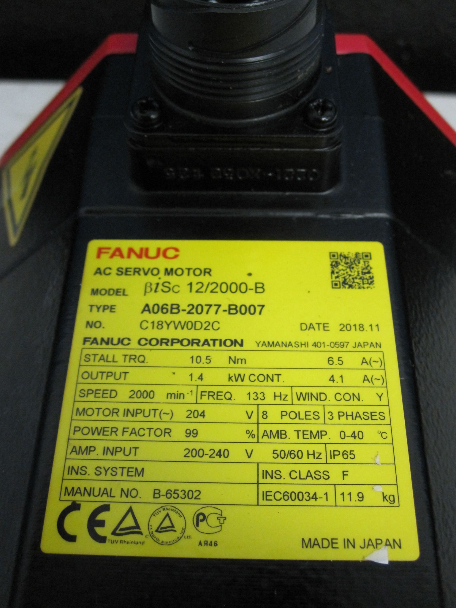 FANUC A06B-2077-B007 AC SERVO MOTOR BISC 12/2000-B 8
