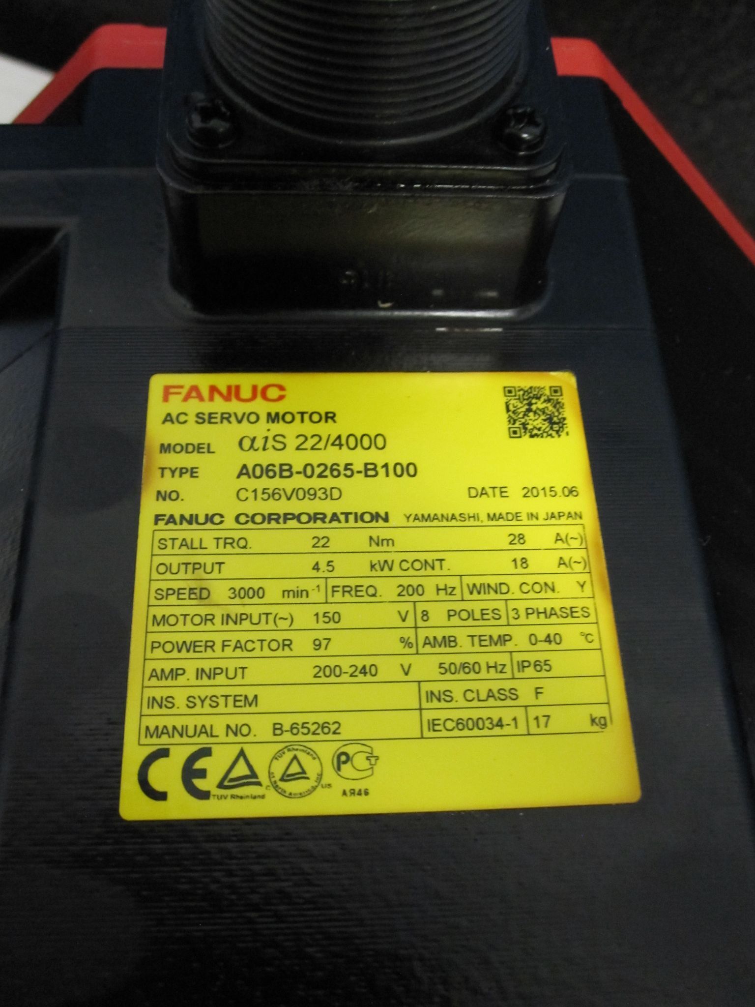 FANUC A06B-0265-B100 AC SERVO MOTOR AIS 22/4000 A860-2000-T301 α 6