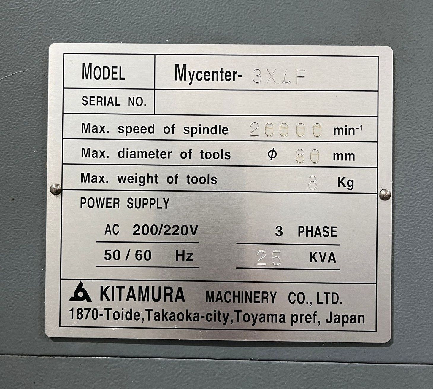 Used Kitamura MyCenter 3XiF Spark Changer CNC Vertical Mill