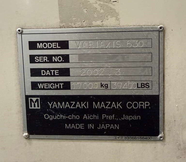 Used Mazak Variaxis 630-5X 5-Axis CNC Vertical Machining Center