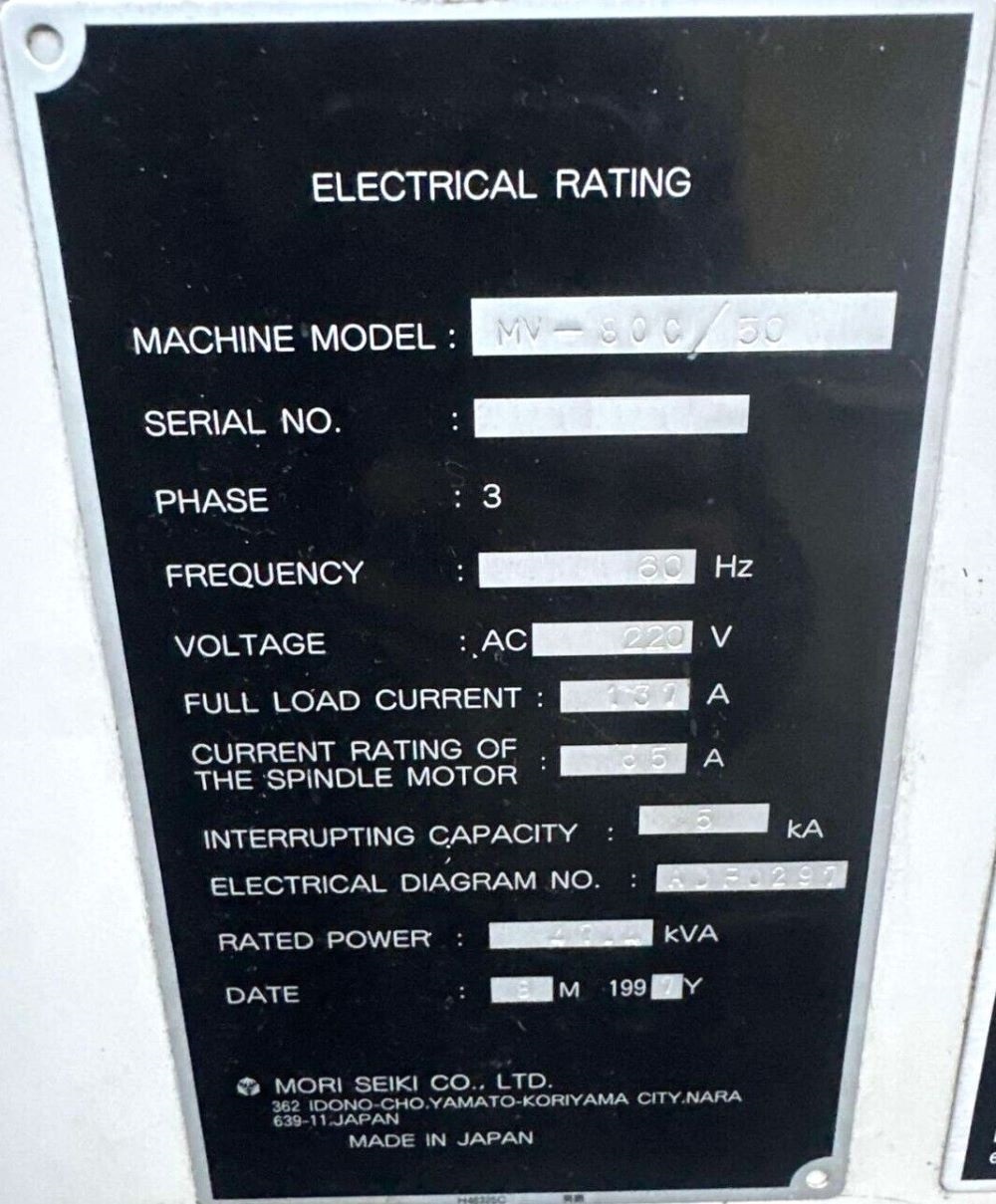 Mori Seiki MV-80C/50 CNC Vertical Machining Center - Mill 9
