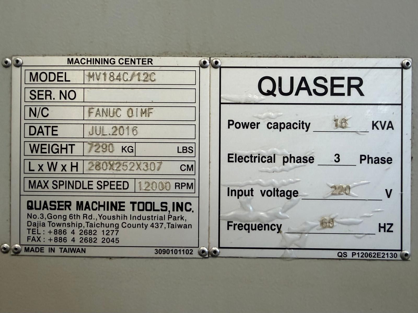 Quaser MV184C/12C CNC Vertical Machining Center - TSC, 12,000 RPM Mill 14