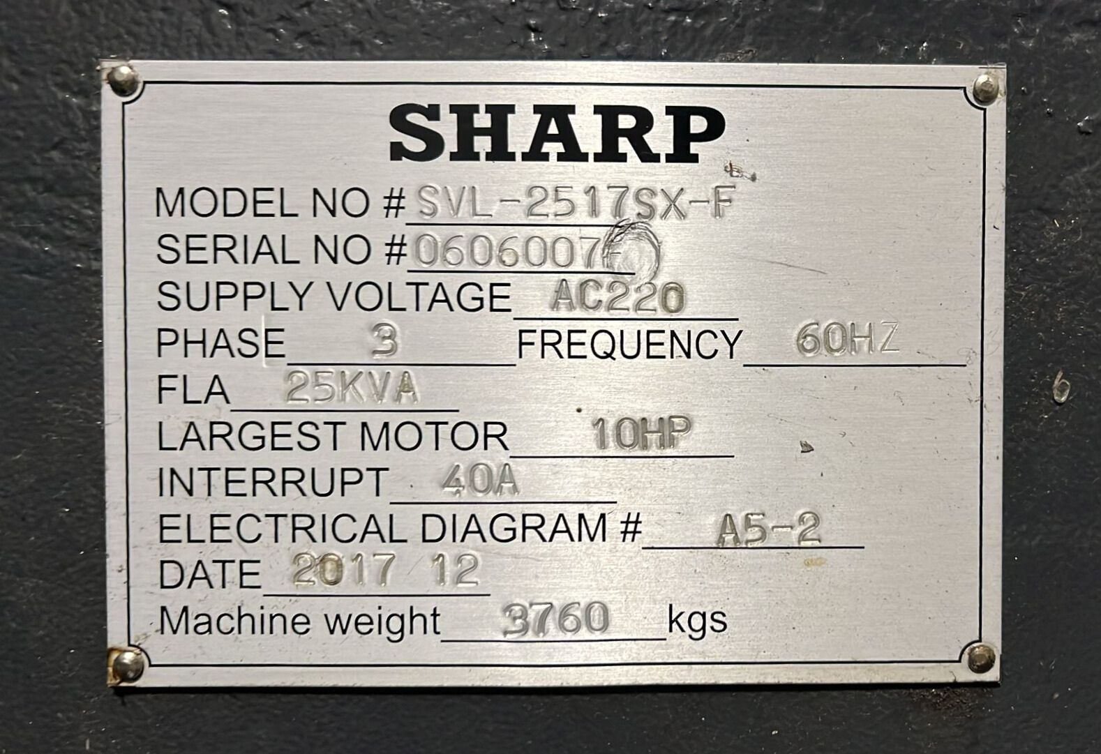 Sharp SVL-2517 SX-F CNC Vertical Machining Center - Mini Mill 17