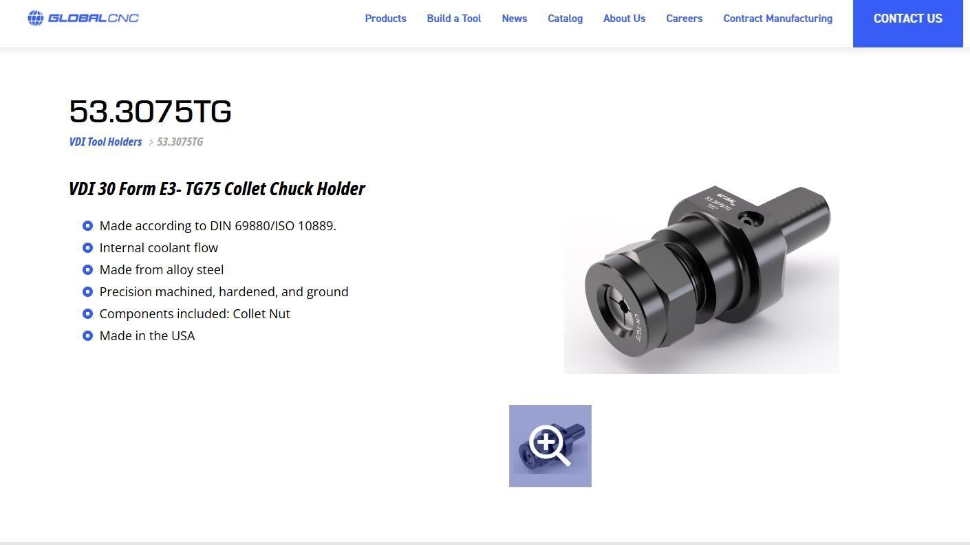 GLOBAL CNC 53.3075TG VDI30 VDI 30 STATIC BORING BAR OR ROUND TOOL TREMENDOUS GRIP COLLET TG 16