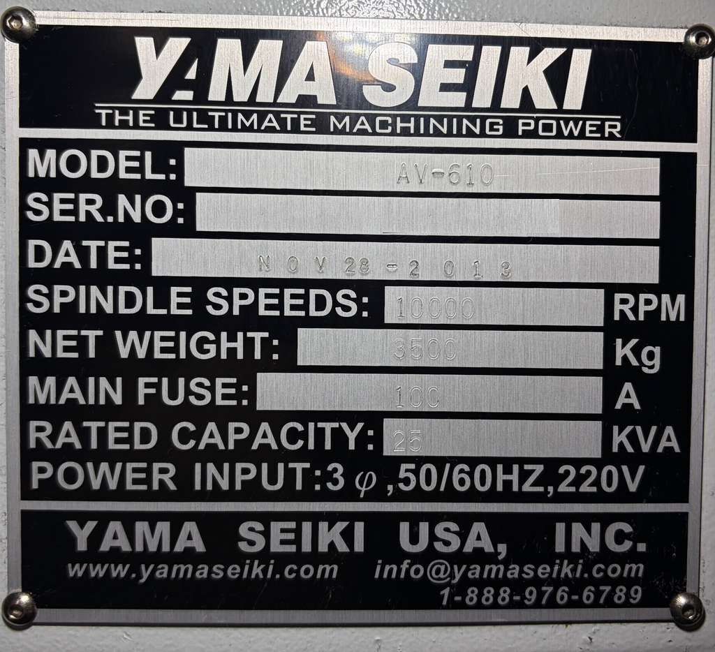 Yama Seiki AV-610 CNC Vertical Machining Center - 10000 RPM Mill 10