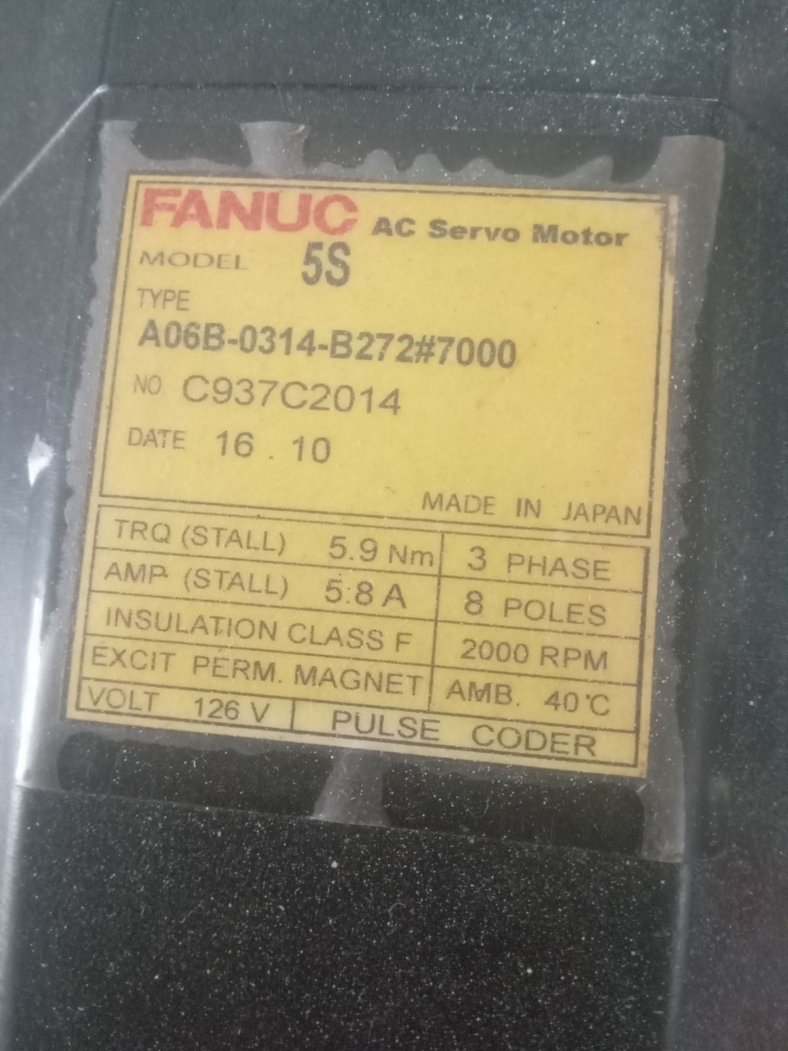 FANUC A06B-0314-B272#7000 AC Servo Motor Model 5S 1