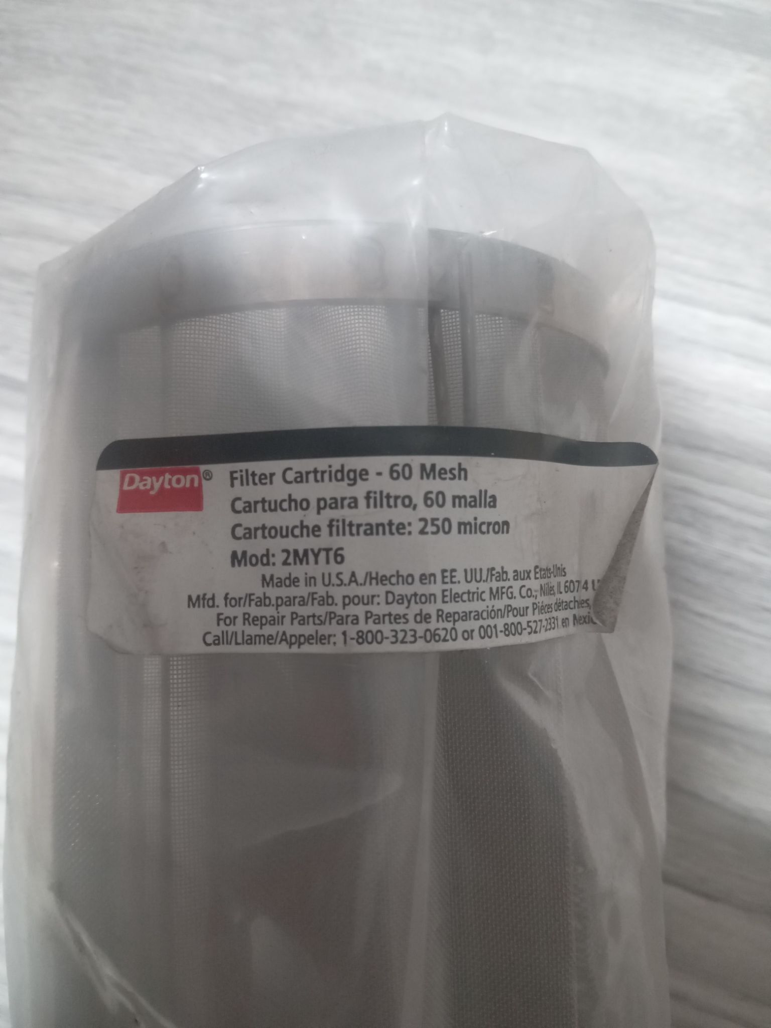 New Dayton 2MYT6 Filter Cartridge, 60 Mesh Stainless Steel 60 Micron 1