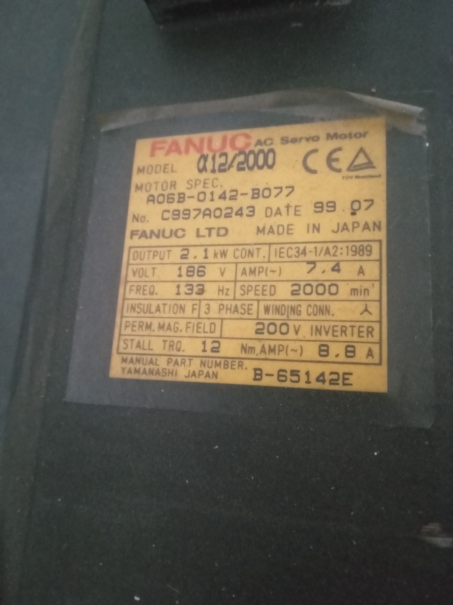 FANUC A06B-0142-B077 α12/2000 AC SERVO MOTOR B-651142E a12/2000 1
