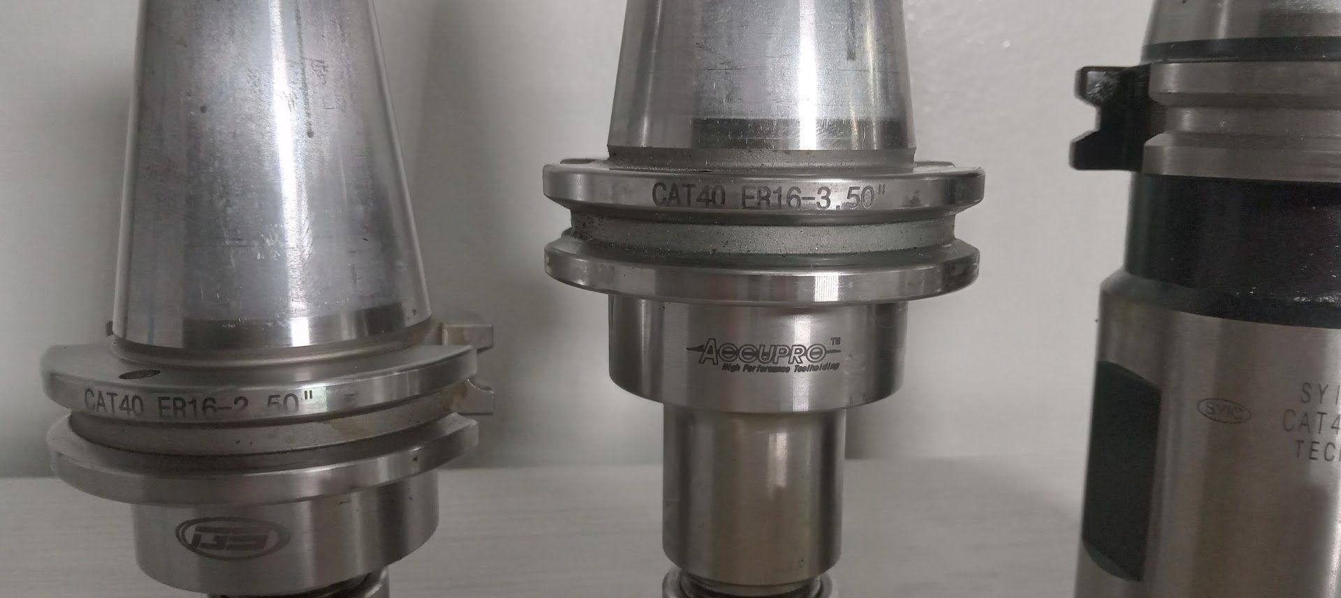 Lot of 3 Tool Holders Cat40 SYIC GS Accupro ER16 1" Weldon Flat 2