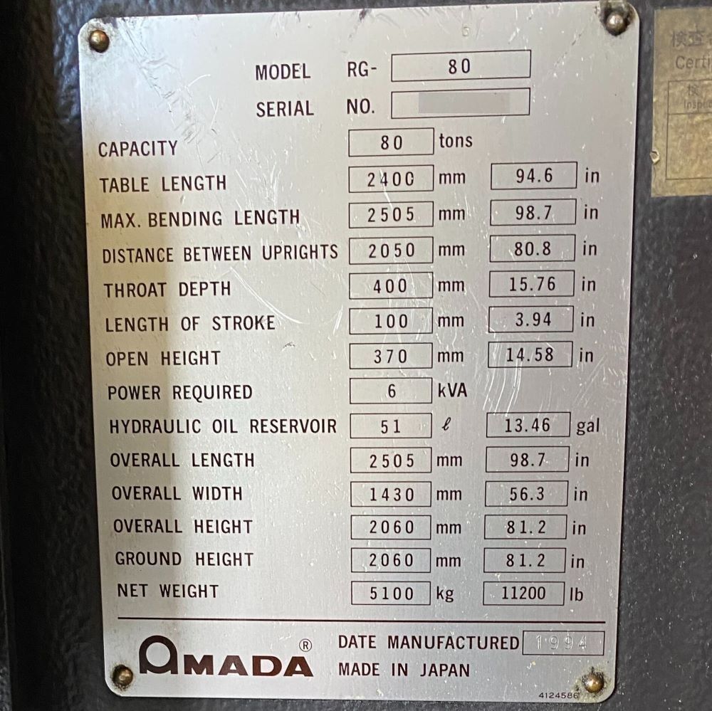 Amada RG-80 CNC Press Brake 9