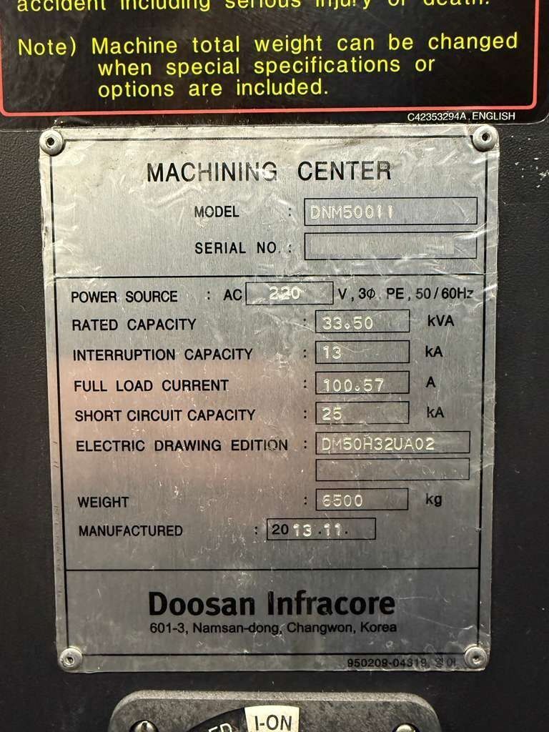 Doosan DNM-500II CNC Vertical Machining Center - 12,000 RPM, TSC Mill 15
