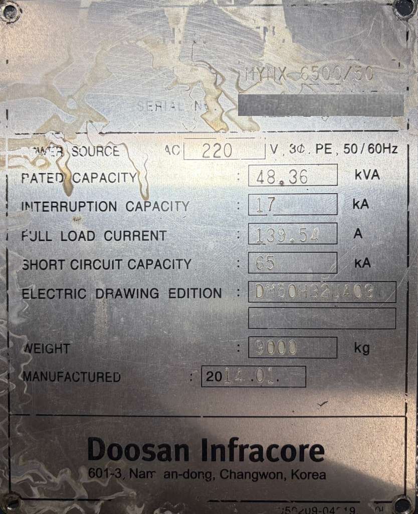 Doosan MYNX 6500/50 CNC Vertical Machining Center - 50 Taper Mill 17