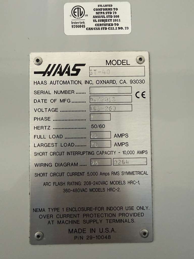 Haas ST-40 CNC Turning Center -18.5" Chuck, 7.5" Big Bore Lathe 15
