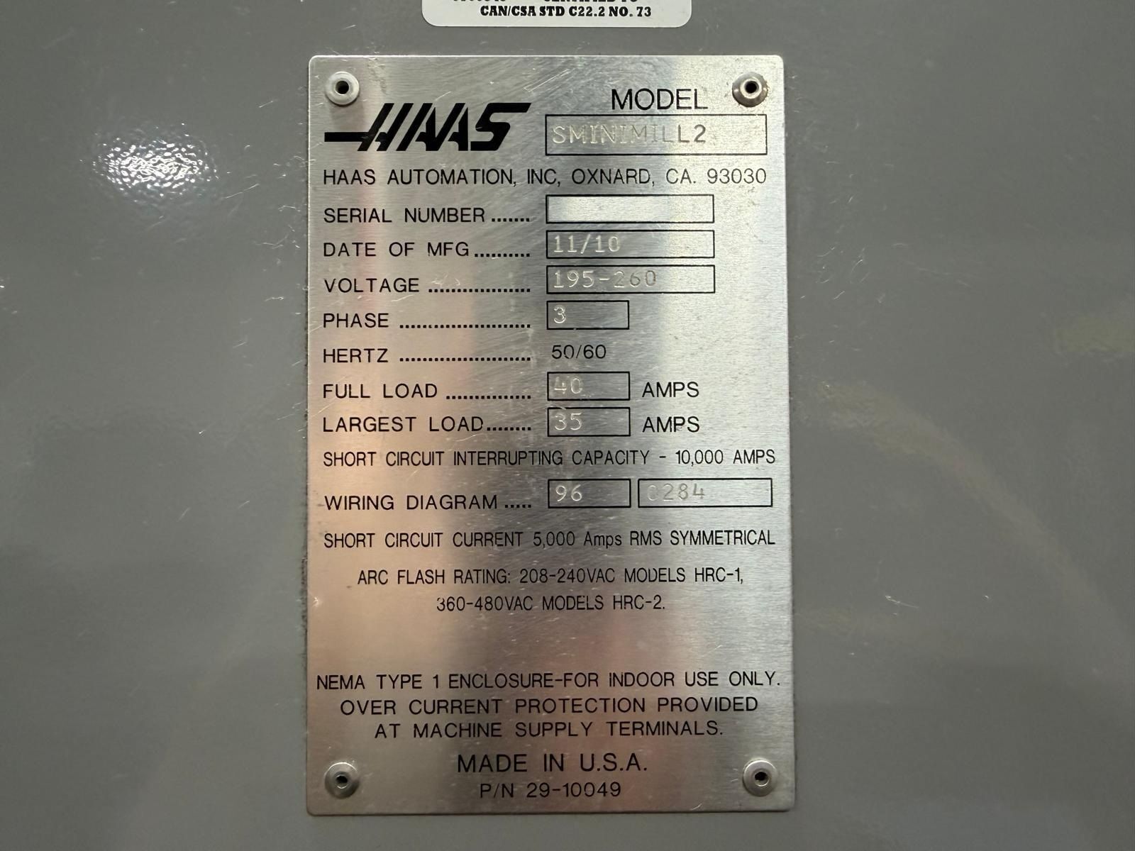 Haas Super Mini Mill 2 CNC Vertical Machining Center - 4th Axis Ready Mill 10