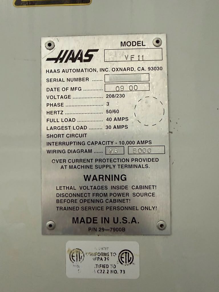 Haas VF-11 CNC Vertical Machining Center - 4th Axis Ready Mill 18