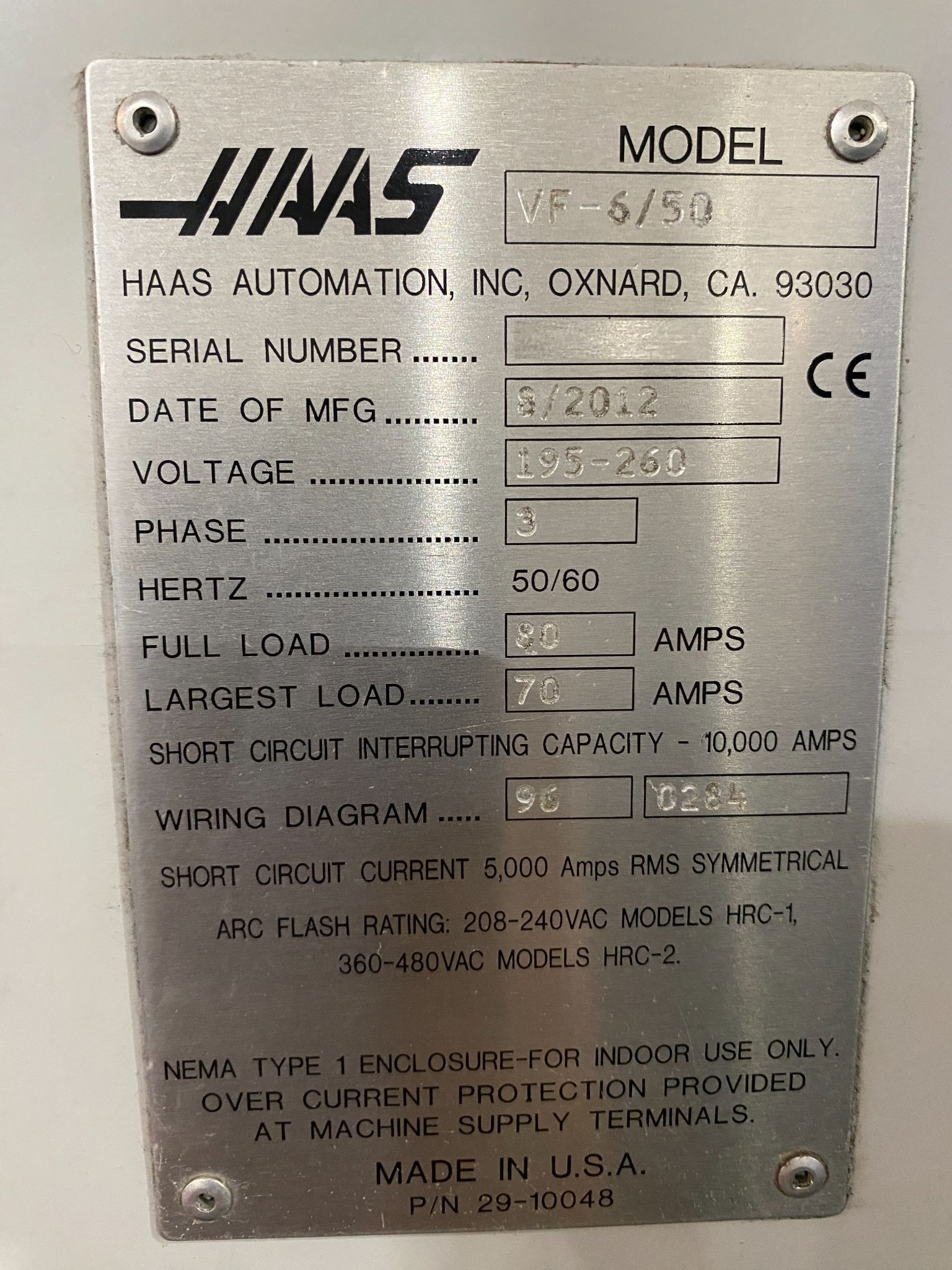 Haas VF-6/50 CNC Vertical Machining Center - 4th Axis Ready 50 Taper Mill 24