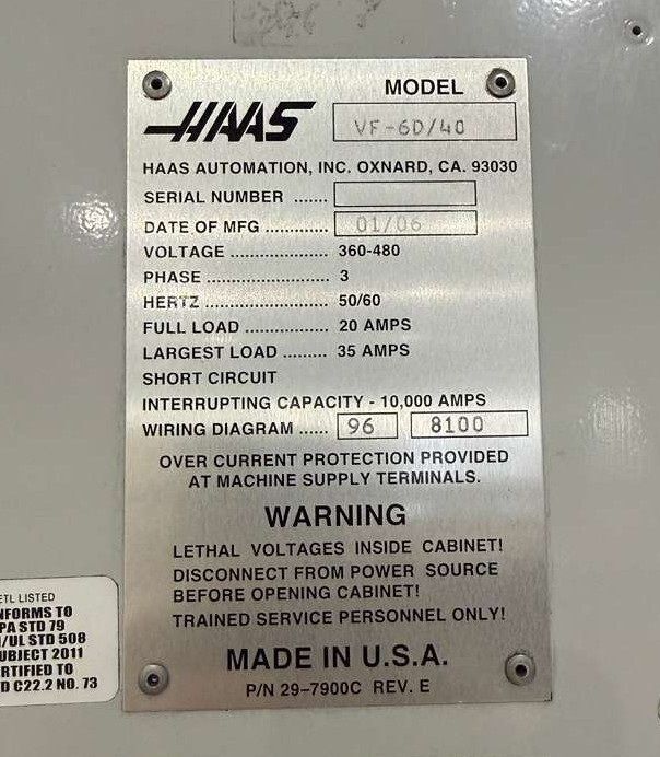 Haas VF-6D/40 CNC Vertical Machining Center - 15,000 RPM, 4th Axis Ready Mill 14