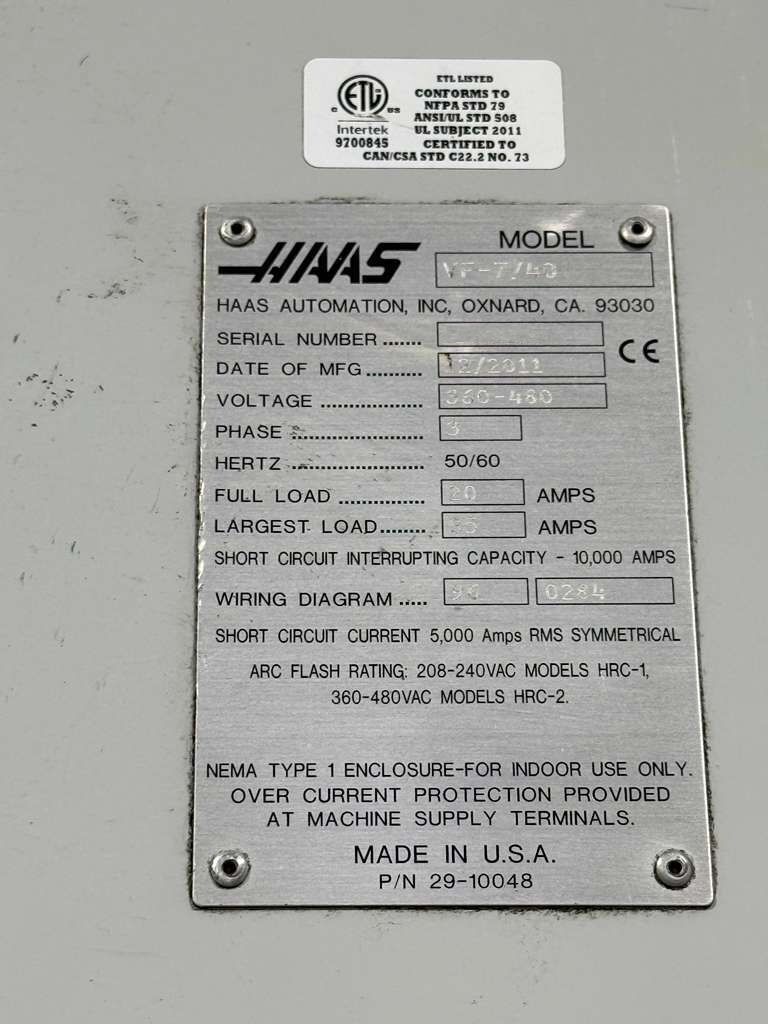 Haas VF-7/40 CNC Vertical Machining Center - 4th Axis Ready Mill 25
