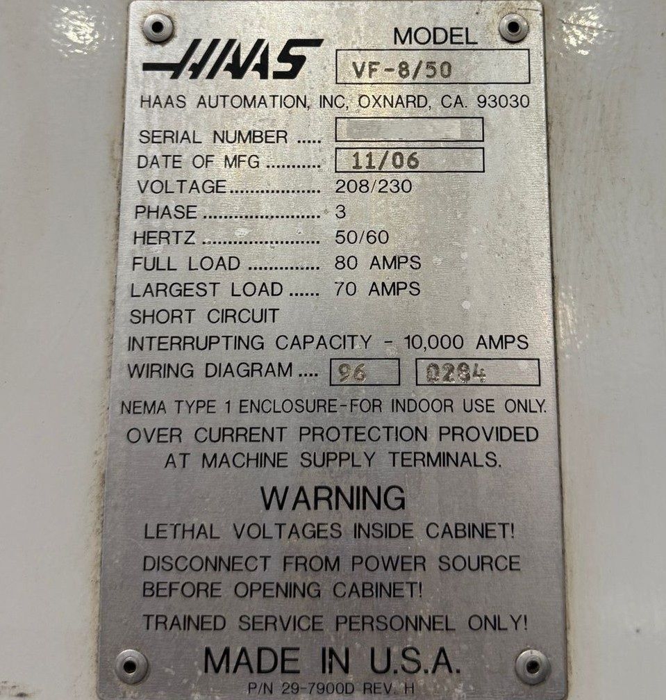 Haas VF-8/50 CNC Vertical Machining Center - 50 Taper Mill 12
